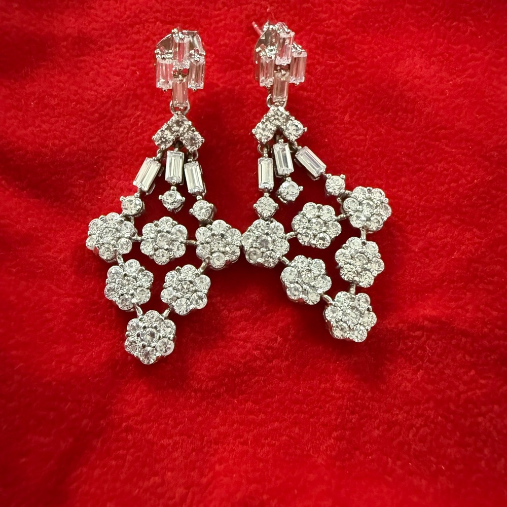 New Classy Silver Floral Drop Earrings